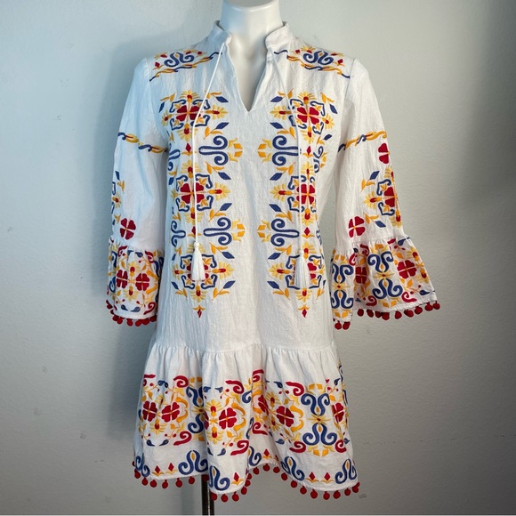 Tyler Böe Mimi Embroidered Tunic Dress White – Boho Resort Chic – Size S - Picture 1 of 11